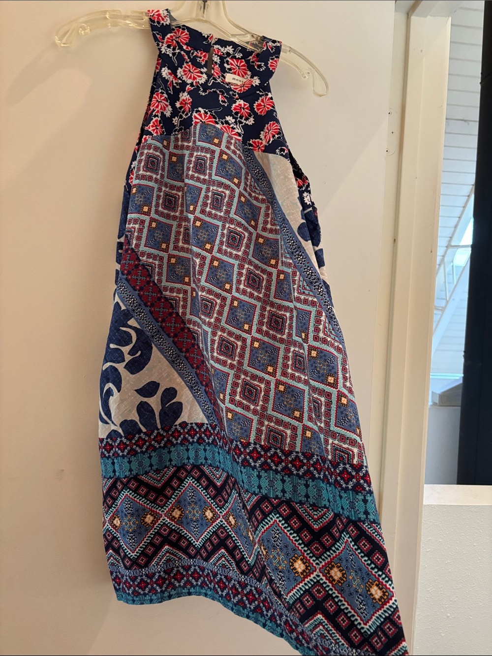 Monteau Navy Multi-Pattern Halter Swim Cover-Up